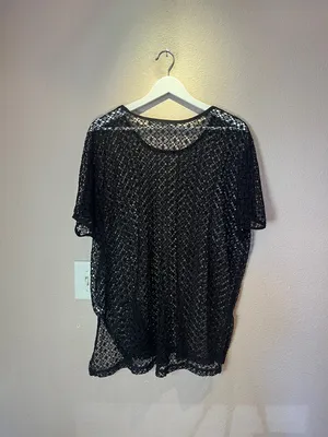 La Vie En Rose Swim Coverup Black Crochet knit style Size Large thumbnail 8
