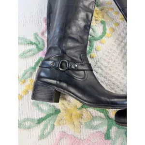 Bandolino BDCOPLIE Black Leather Tall Riding Boots Womens 10M Block Heel Harness thumbnail 3