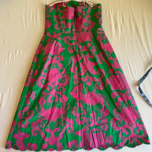 Lilly Pulitzer sz 10 Women Pink Green Crab Scallop Hem Dress Party Preppy Vintage thumbnail 8