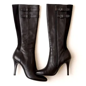 Cole Haan Poppy Bit Tall Black Leather Heeled Boots Size 6B NIB Classic Luxe NEW thumbnail 1