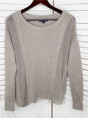 American Eagle Multi Knit‎ Lightweight Cotton Wool Blend Sweater Tan Medium thumbnail 7