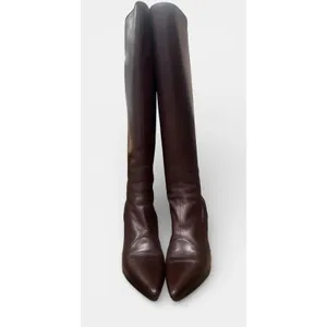 Salvatore Ferragamo Vintage Brown Leather Knee High Stiletto Boots Made Italy US 7 thumbnail 5