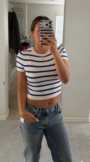 ZARA Blue White Stripe Top thumbnail 1