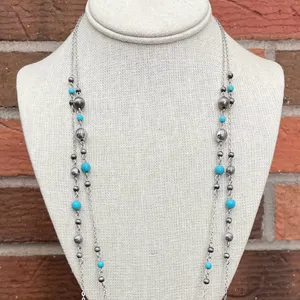 Layered Navajo Style Pearl & Turquoise Spaced Bead Necklaces thumbnail 3