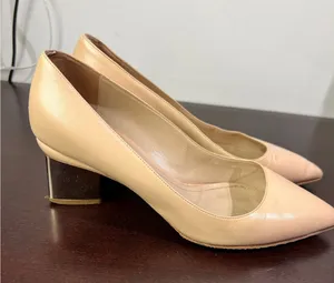Nicholas Kirkwood‎ Sculptural Block Heel Pumps Nude Leather Office Shoes Size 37 thumbnail 1
