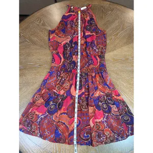 A.L.C. Cory Silk Sleeveless Mini‎ Dress High Neck Pink Cobalt Multi Size 6 thumbnail 9
