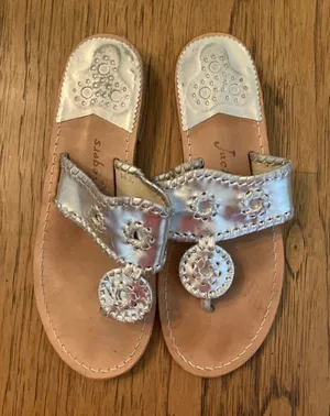 Jack Rogers Women’s Silver Metallic Leather Slide Sandals Slip-On US 7 thumbnail 1