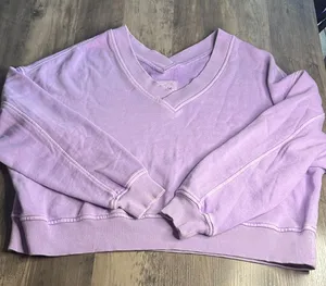 Aerie Pastel Purple Cropped Oversized Sweatshirt thumbnail 1