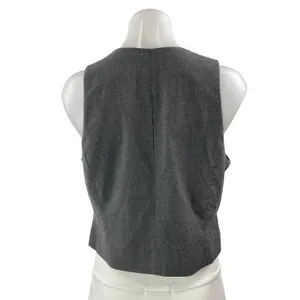 Zara Women's Gray Sleeveless V Neck Button Down Pocket Vest Crop Top Size M thumbnail 3