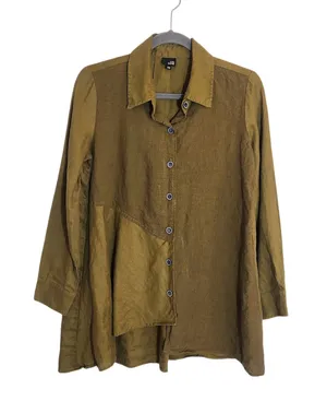 Lisa Bayne Olive Green Linen Asymmetrical Hem Tunic Size XS thumbnail 1