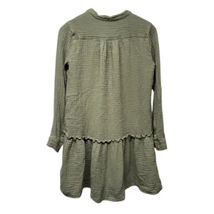 Maeve Anthropologie Dress 4 Green Gauze Button Up Tiered Boho Coastal Cottage thumbnail 2