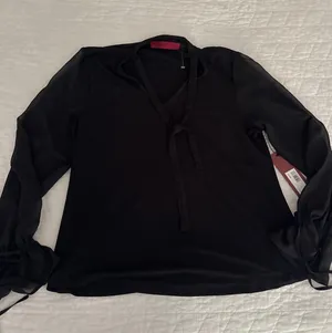 Love Scarlett Black Tie‎ Neck Long Sleeve Blouse - Womens Small thumbnail 1