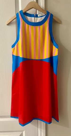 Colorblock Mini Dress in Red, Blue & Yellow Stripe thumbnail 1