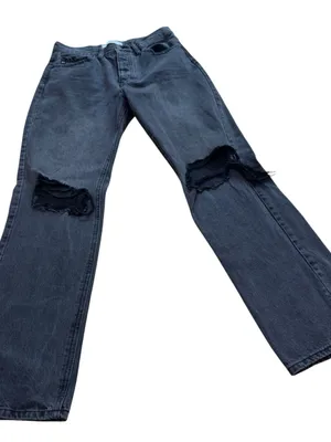 KanCan Women’s 7/27 Black Distressed High Rise Wide Leg Button Fly Denim Jeans thumbnail 5