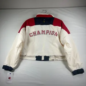 Champion USA Colorblock Cropped Windbreaker Jacket Red Blue Large Retro‎ NEW thumbnail 5