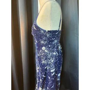 Celestial Navy Blue‎ Velvet Star Print Midi Dress V-Neck Slit Small thumbnail 7
