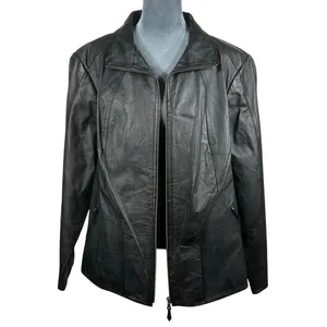Genuine Black Leather Jacket Plus 16-18W Full Zip Lined‎ Minimalist Patina Retro thumbnail 2