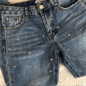 Tobi Studded High Rise Mom Jeans Womens 25 Blue Denim Zip Fly Classic Silver thumbnail 6