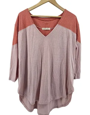 We The Free Top Womens M Laguna Thermal Pink Colorblock V-Neck EUC thumbnail 1