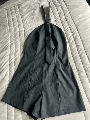 Women's Black Halter Tie Romper thumbnail 5
