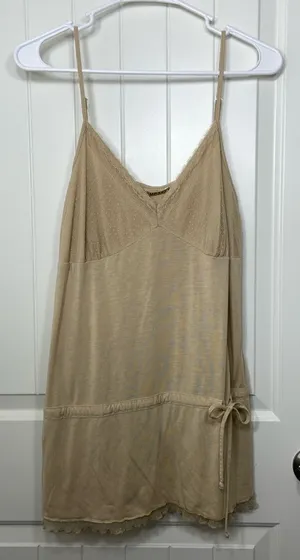 EUC Vintage Stamp‎ 10 women’s tan lace tied waist adjustable strap tank top XL thumbnail 1