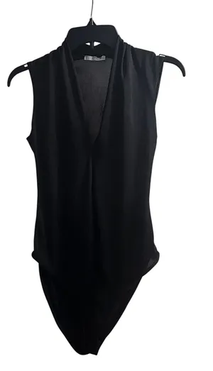 Zara Collection Medium Black Sleeveless Bodysuit Top, Deep V Neck, Casual‎ thumbnail 1