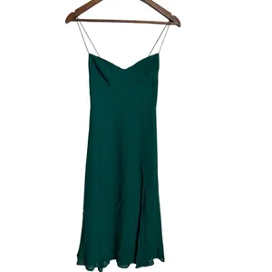 Reformation Juliette Dress in Emerald Green size 0 Sweetheart Tie Strap Mid Slit thumbnail 2