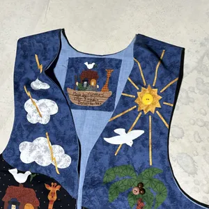 Womens Handmade Vest Womens L XL Noah's Ark Applique Folk Art Animal Theme Retro thumbnail 4