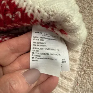 American‎ Eagle Patchwork Fair Isle Snowflake Mock Neck Sweater Medium Cream Red thumbnail 6