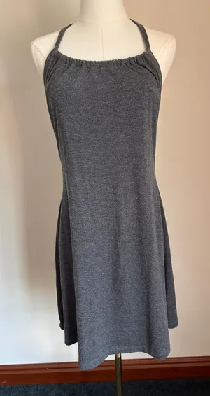 Charcoal Gray Halter Midi Dress - Sleek Everyday Staple thumbnail 1