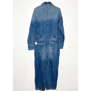 NWT Free People X Cares FP Townes Denim Jumpsuit Coverall High Noon Women's L thumbnail 3