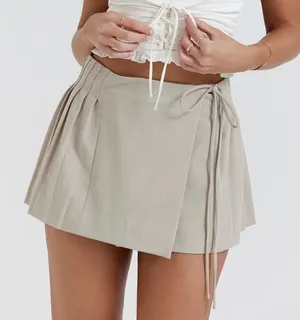 House of CB Pleated Wrap Bow Mini Skirt S - Stone Grey thumbnail 1