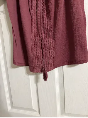 Colosa Boho Crochet Lace Peasant Top Burgundy Mauve Short Sleeve Size L thumbnail 10