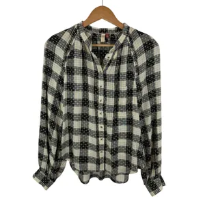 Pilcro Anthropologie Plaid Wool Blend Button Front Blouse Small Boho‎ Academia thumbnail 2