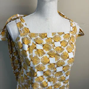 Anthropologie Maeve Yellow White Shell Print Tie-Strap Mini Dress Size L thumbnail 4