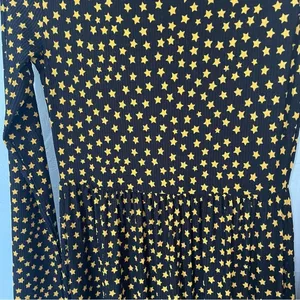Black Yellow Mock Neck Long Sleeve Maxi Star Print‎ Dress Quirky Dopamine sz Med thumbnail 6