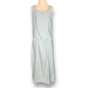 Vintage Light Wash‎ Cotton Midi Dress Sleeveless Pinafore Blue Medium Modest thumbnail 10