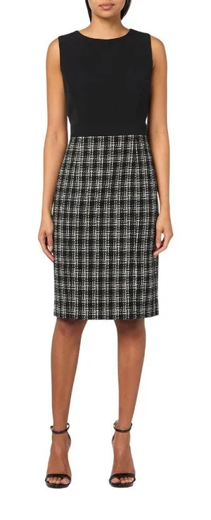 NWT Kasper Sheath Dress with Tweed Skirt 10916487 Black Multi 20W thumbnail 1