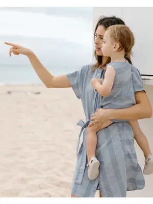 Pehr 100% Organic Cotton Coastal Stripe Caftan Kaftan Waist Mama Denim L/XL thumbnail 1