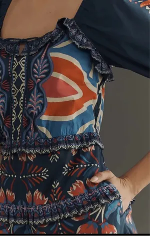 Farm Rio Puff-Sleeve Ruffled Floral Cotton Romper, Size S/M thumbnail 4