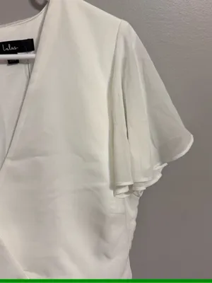Lulus White Ruffle Wrap Mini Dress Flutter Sleeve Tie Waist Size L NWT thumbnail 4