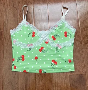 Y2K Style Lace Cami Crop Tank Top Polka Dots & Cherry print lolita thumbnail 2
