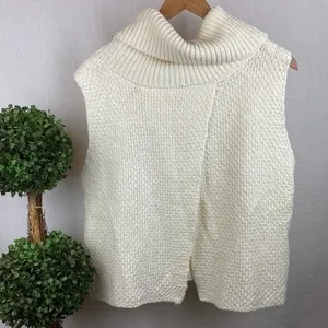 Bebe Ivory Sleeveless Knit Turtleneck Split Open Back Sweater L thumbnail 4