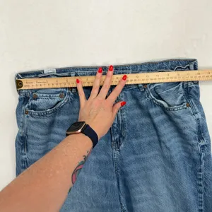 American Eagle 16 Jeans Super High Rise Baggy Wide Leg Raw Hem Blue Denim Grunge thumbnail 14