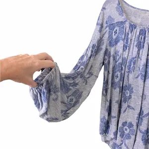 Free People Blue Grey Floral Boho Peasant Top thumbnail 4