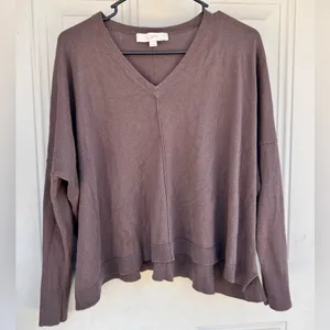 LOFT wide women’s Chocolate Knit Top size MEDIUM small slits on both sides thumbnail 1