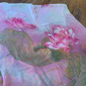 Beautiful Floral 100% silk scarf pinks/ greens 62 inches long thumbnail 4