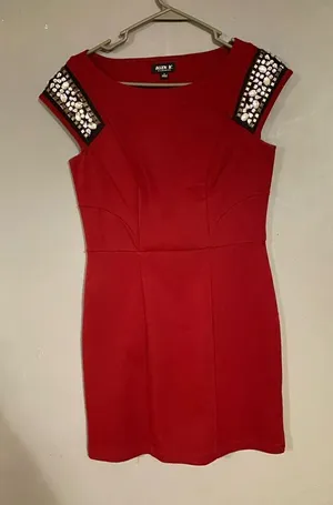 Allen B Schwartz Burgundy Red Gemstone Jewel Bedazzled Shoulder Party Dress Smal thumbnail 1