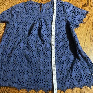 Madewell Eyelet Short Sleeve Top Size M Blue Cotton Blouse thumbnail 2