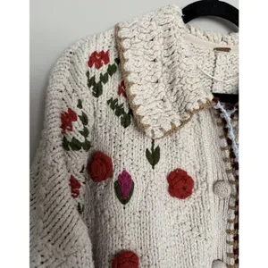 Free people Rosebud Cardigan Ivory Combo Women's Size Medium/Large thumbnail 9